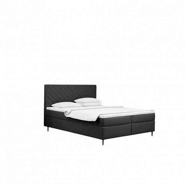Kaiser Möbel KONTINENTÁLNÍ POSTEL s úložným prostorem, matrací a topperem RUGIA tkanina Velvet Tmavě šedá 200x200 cm H2-Pocket