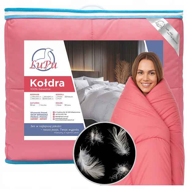 Přikrývka 200x220 Péřová celoroční antialergická Polopuch Husí růžová Lupu