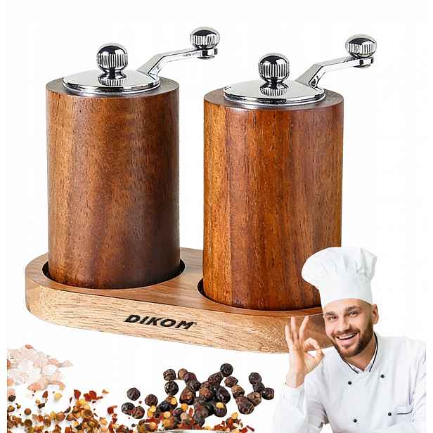 Set Dřevěný Mlýnek Dikom 2ks Na Pepř A Koření Dřevo 10 cm