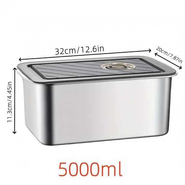 TEMU 1ks Velká Nerezová Potravinová Nádobka s Uzavíratelným Víkem a Odvzdušňovacím Ventilem (2800ml/4000ml/5000ml), Nádobka na Přípravu Jídla se