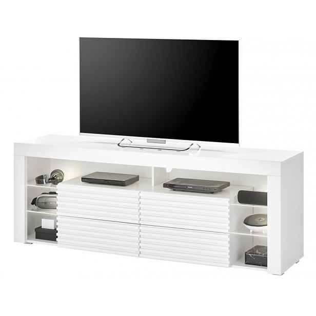 TV stolek Goal, bílý/lamely, s osvětlením