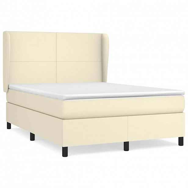 vidaXL Box spring postel s matrací krémová 140x190 cm umělá kůže
