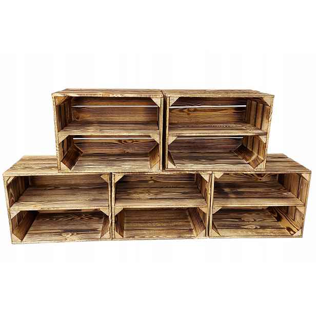 5 x Dřevěná krabička na opalování 39x29x24 cm – organizér na regál s loftovou policí