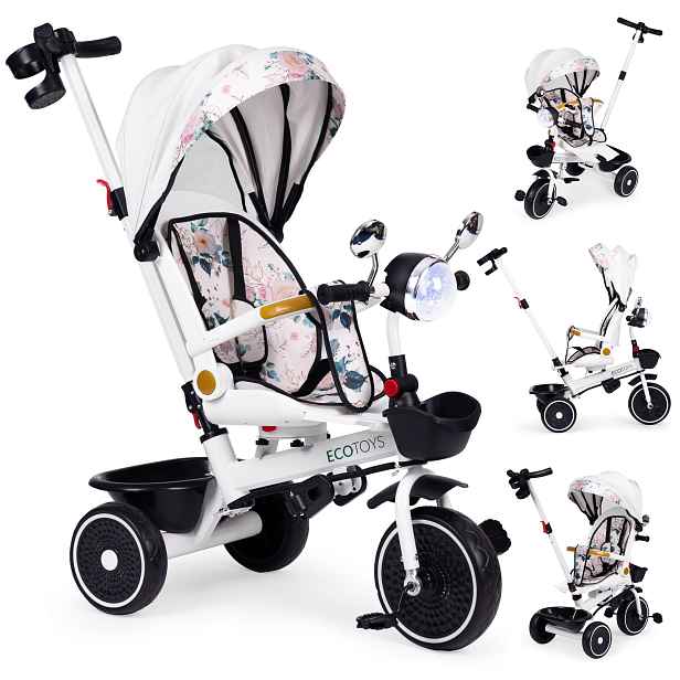 Dětská tříkolka - kočárek Ecotoys HEAVEN 3v1 bílá/černá