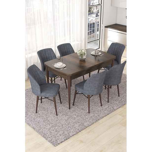 Extendable Dining Table & Chairs Set (7 Pieces) Nef - Baroque, Fume