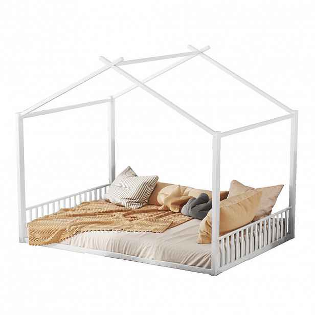 OKWISH POSTEL 140/200 cm bílá z kovu ve tvaru domku bez matrace