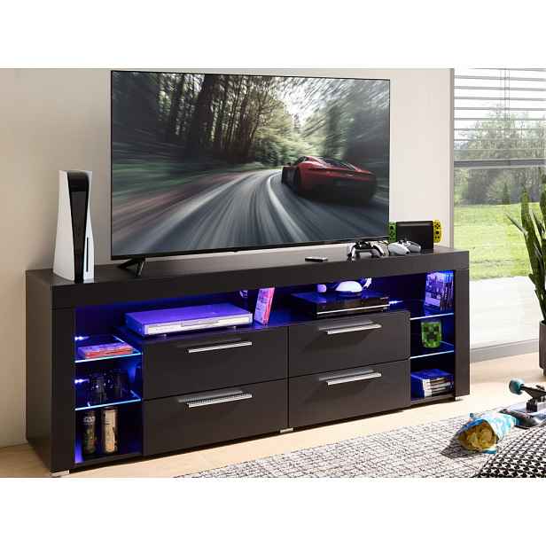 TV stolek Goal, černý/leskle černý, s osvětlením