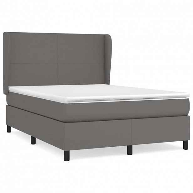 vidaXL Box spring postel s matrací šedá 140 x 190 cm umělá kůže