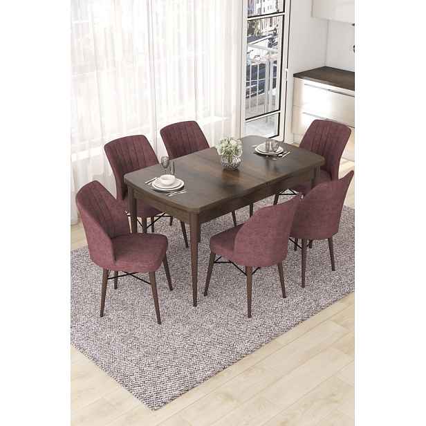 Extendable Dining Table & Chairs Set (7 Pieces) Nef - Baroque, Dusty Rose