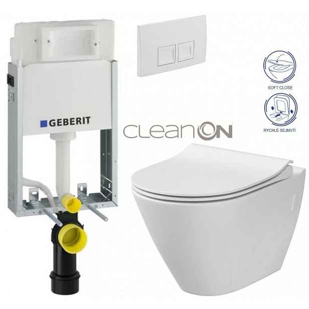 GEBERIT KOMBIFIXBasic vč. bílého tlačítka DELTA 50 + WC CERSANIT CLEANON CITY 110.100.00.1 50BI CI1