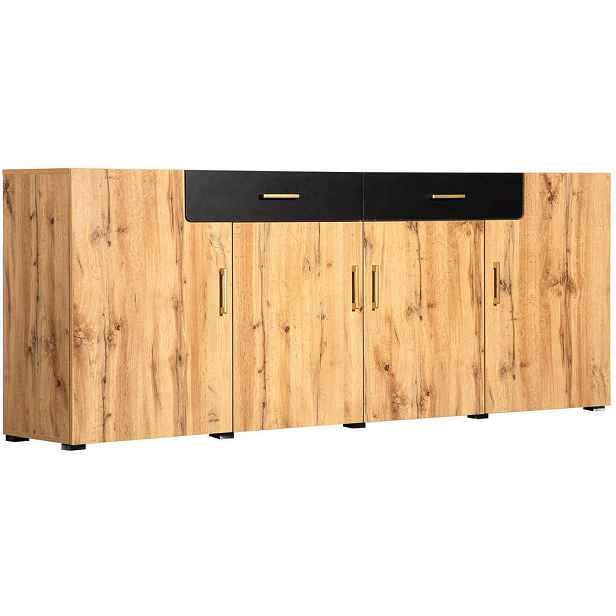 Modenvie SIDEBOARD z dřevotřísky, 208/39,5/80 cm hnědá, se 4 dvířky a 2 zásuvkami