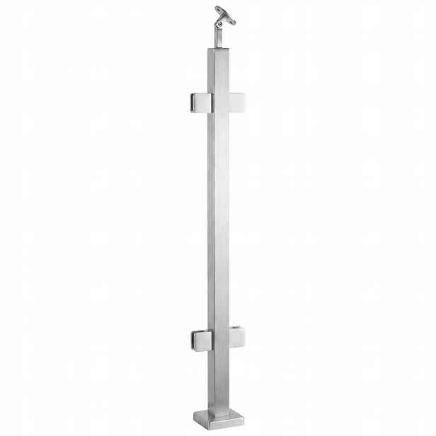 Průchozí sloupek pro skleněné zábradlí 100 cm Satén 40x40 mm 4 úchyty