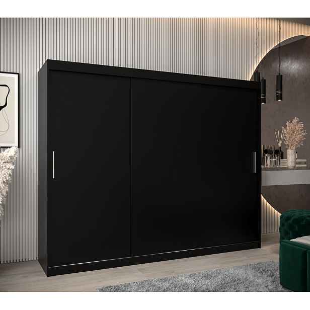 Šatní skříň Abi T0 s posuvnými dveřmi Barva korpusu: Černá, Rozměry: 250 cm, Dveře: Černá