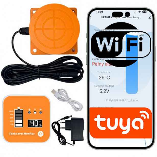 Snímač hladiny kapaliny WiFi+RF433 panel s displejem a alarmem Tuya