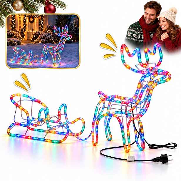 Sob s Led saněmi 65 cm multicolor Flash IP44 vánoční dekorace do zahrady