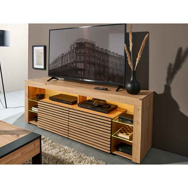 TV stolek Goal, dub artisan/černý, s osvětlením