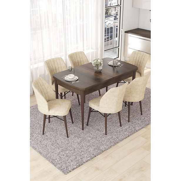 Extendable Dining Table & Chairs Set (7 Pieces) Nef - Baroque, Cream