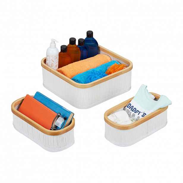 Relaxdays KOŠ Bílá krémová 3ks-Set bambus