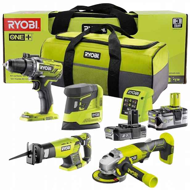 Ryobi R18CK4E-242S Sada 4 Nástrojů 18V 2xAKU R18DD3 R18AG RRS1801 R18PS