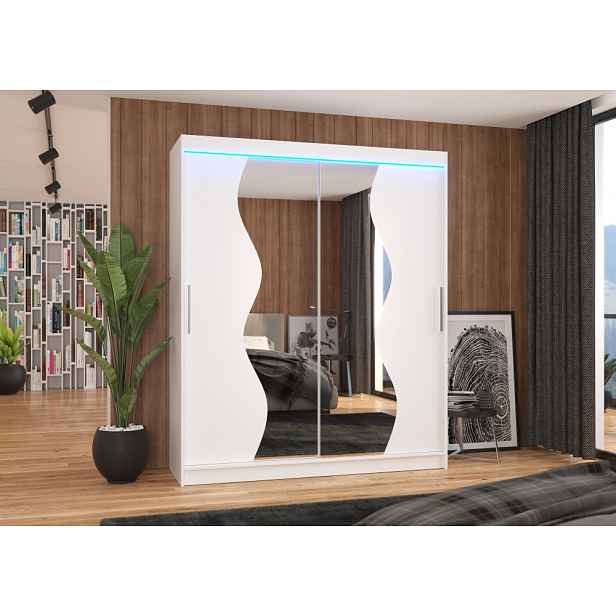 Skříň se zrcadlem 180 cm a LED osvětlením GAMIRA - bílá