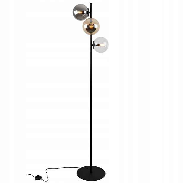 Stojací Lampa Černá Skleněné Koule Ve 3 Barvách Loft Do Obývacího Pokoje E14