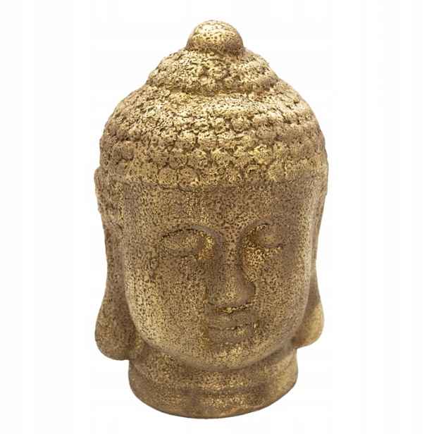 Zlatá keramická dekorace hlavy Buddhy – 14x14x23 cm