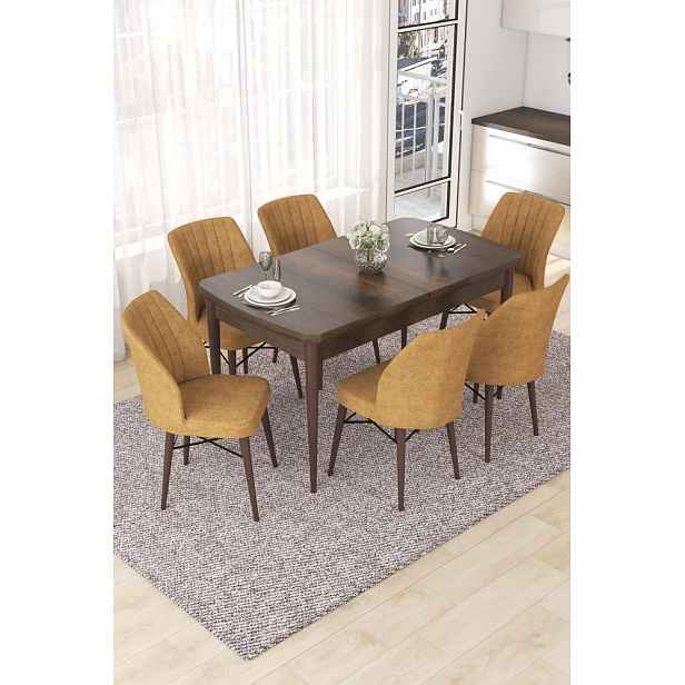 Extendable Dining Table & Chairs Set (7 Pieces) Nef - Baroque, Cappuccino