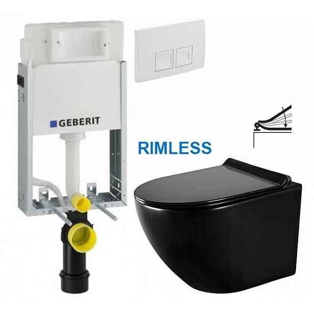 GEBERIT KOMBIFIXBasic vč. bílého tlačítka DELTA 50 + WC MEXEN LENA ČERNÁ Rimless + SEDÁTKO 110.100.00.1 50BI ME01