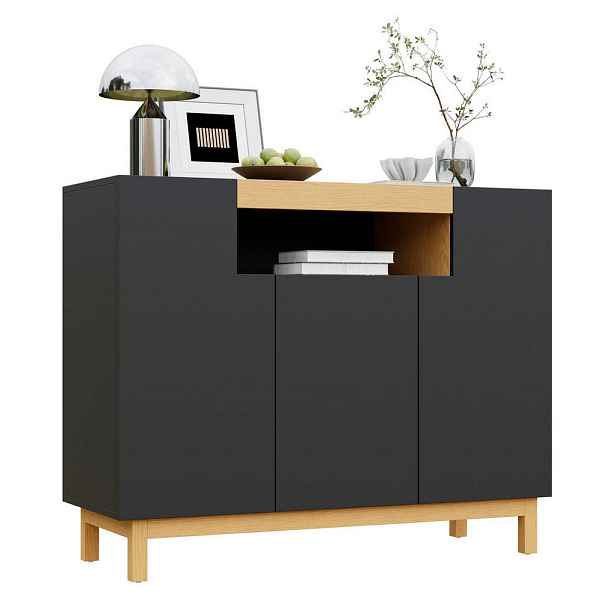 Modenvie SIDEBOARD 120,5/42/96 cm z dřevotřísky v černé a dekoru dřeva