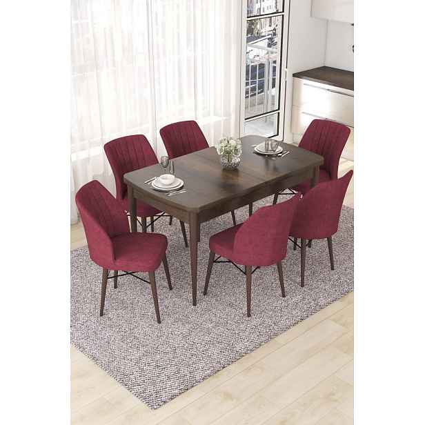Extendable Dining Table & Chairs Set (7 Pieces) Nef - Baroque, Burgundy