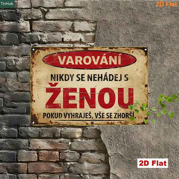 TEMU 2D plochá[] 1 Retro česká kovová cedule, 20X30 cm železná nástěnná dekorace, s humorným citátem o životě Nikdy se neshazuj s ženou, retro styl