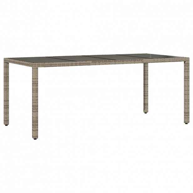 vidaXL Zahradní stůl se skleněnou deskou šedý 190x90x75 cm polyratan
