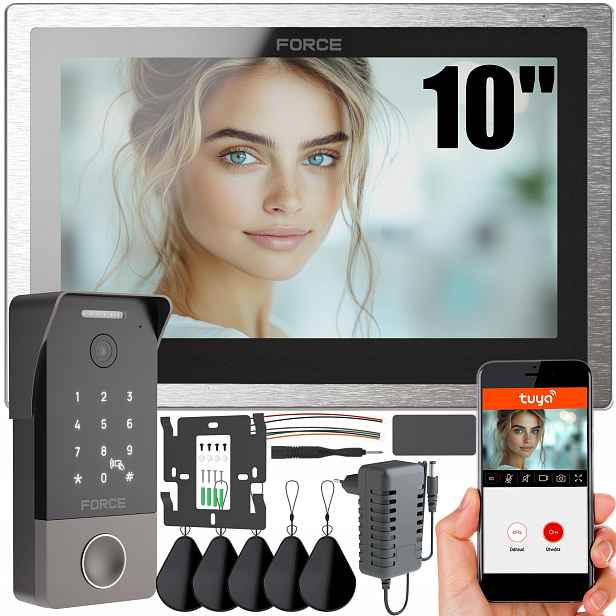 Videodomofon Force Piano 10" Full Hd Tuya WiFi Čtečka Klíčenek Brána Furtka