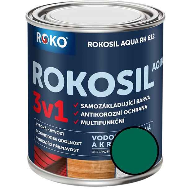 Barva samozákladující Rokosil Aqua 3v1 RK 612 5400 zelená tmavá, 0,6 l