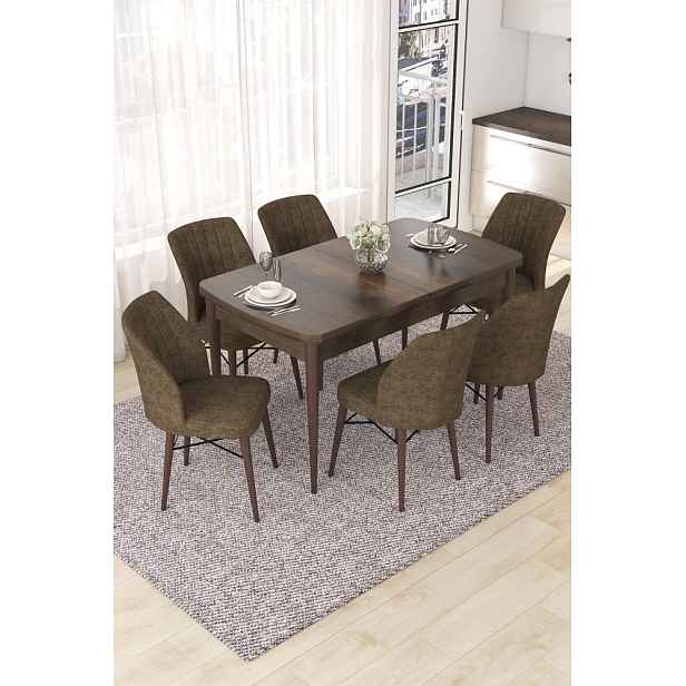 Extendable Dining Table & Chairs Set (7 Pieces) Nef - Baroque, Brown