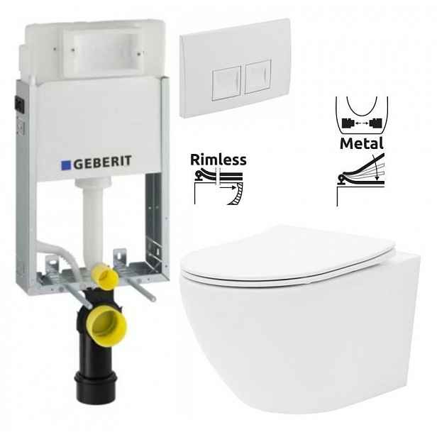 GEBERIT KOMBIFIXBasic vč. bílého tlačítka DELTA 50 + WC REA Carlo Flat Mini Rimless + SEDÁTKO 110.100.00.1 50BI CF1