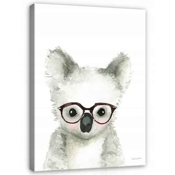 Obraz 80x120 Koala sladký akvarel brýle zvíře šedá růžová bílá
