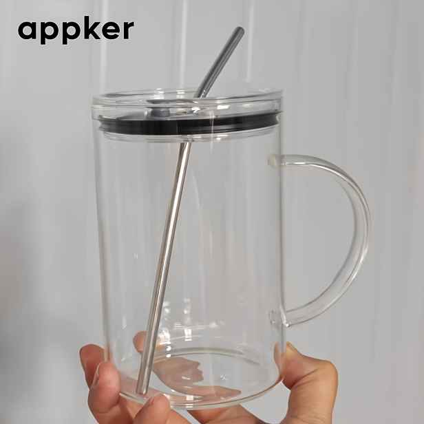 TEMU 1 ks Skleněný hrnek z borosilikátového skla, žáruvzdorný, 1000 ml, 33,8 oz, transparentní skleněný hrnek s víčkem a brčkem, na čaj, kávu, mléko