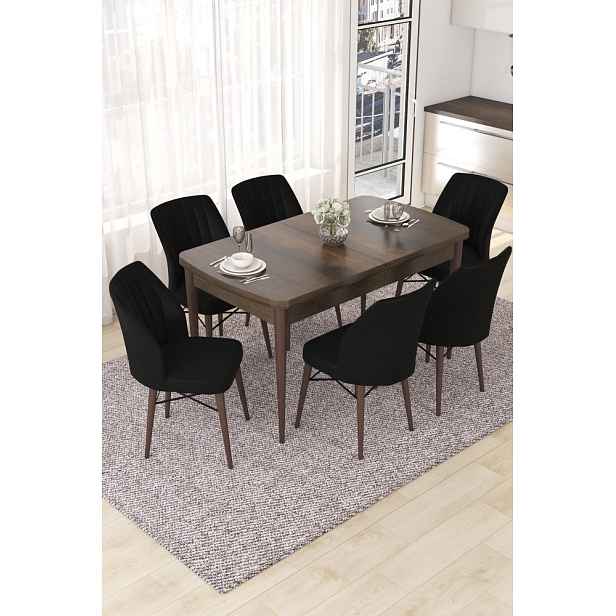 Extendable Dining Table & Chairs Set (7 Pieces) Nef - Baroque, Black