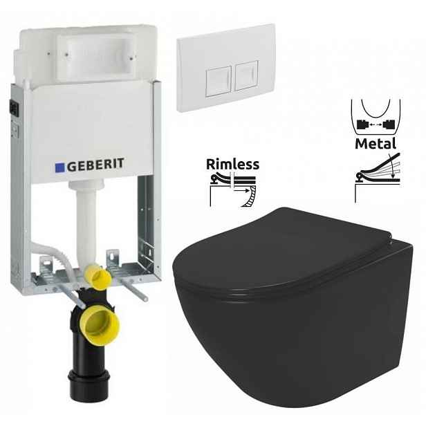 GEBERIT KOMBIFIXBasic vč. bílého tlačítka DELTA 50 + WC REA CARLO MINI RIMLESS ČIERNY MAT + SEDADLO 110.100.00.1 50BI MM1