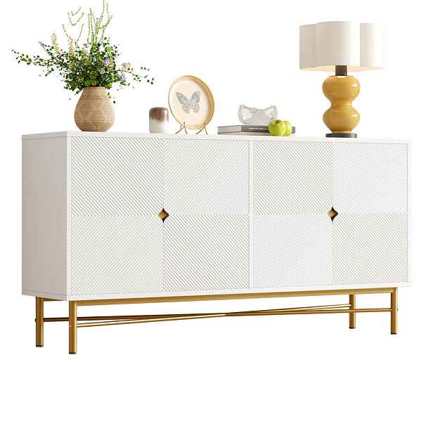 Modenvie SIDEBOARD 160/40/82 cm z MDF a dřevotřísky bílá se 4 dvířky a tlumeným dovíráním