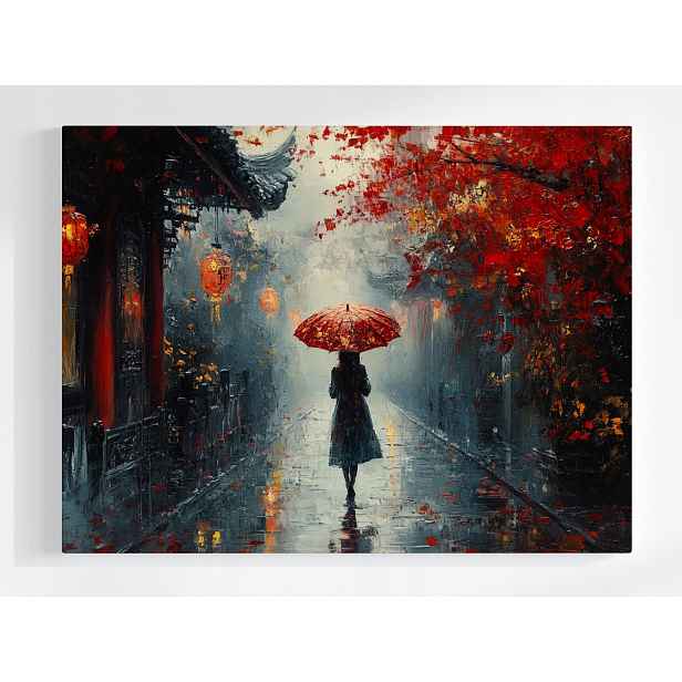 Plakát Žena Deštník Orient Ulička Podzim Mlha 100x75