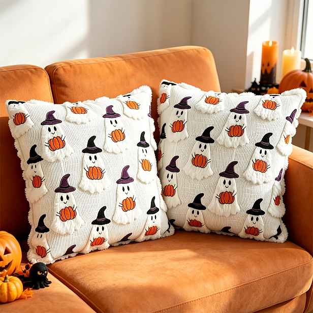 TEMU 2 ks plyšových povlaků na polštáře s halloweenským , 18 x 18 palců, plyšový polštář s ducha a dýně, měkký a pohodlný povlak na polštář, vhodný