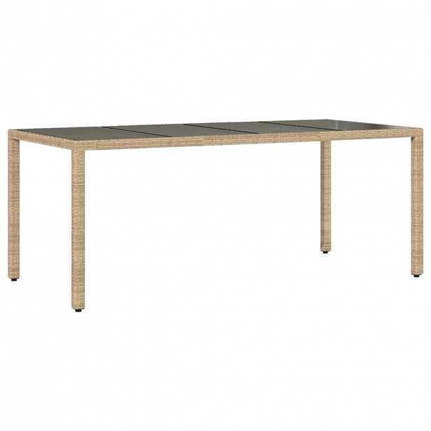 vidaXL Zahradní stůl se skleněnou deskou béžový 190x90x75 cm polyratan