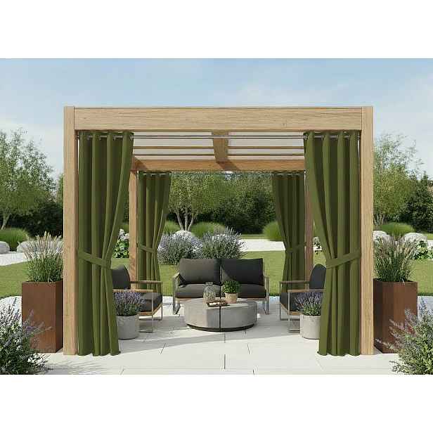 Venkovní zahradní závěs s kroužky GARDENIA RING zelená, šířka 140 cm výška různé rozměry Mybesthome Rozměr: 140x250 cm