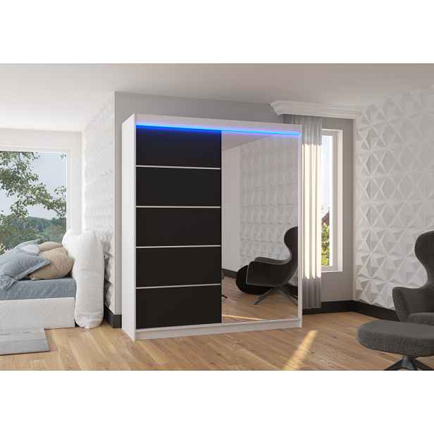 Zrcadlová skříň 180 cm s LED osvětlením GAMRIS - bílá / černá
