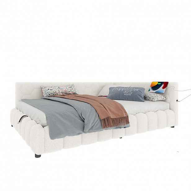 CHICFURN DENNÍ POSTEL 140/200 cm v bílé barvě s úložným prostorem, LED osvětlením, USB a Type-C