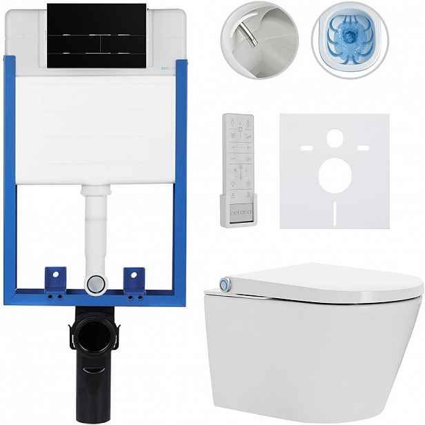 Kompletní WC set Profi/Cronus Premium - bílá lesklá - WC tlačítko Line/Černá lesklá - pro zazdění - 59,3x38,4 cm