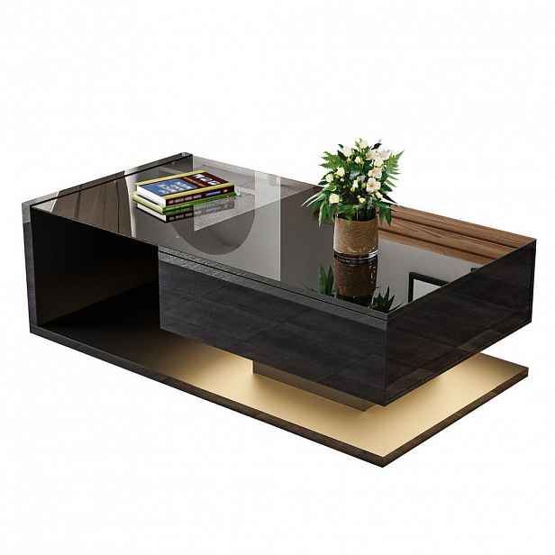 OKWISH KONFERENČNÍ stolek 105/55/32,5 cm černý z dřevotřísky s tvrzeným sklem a LED osvětlením