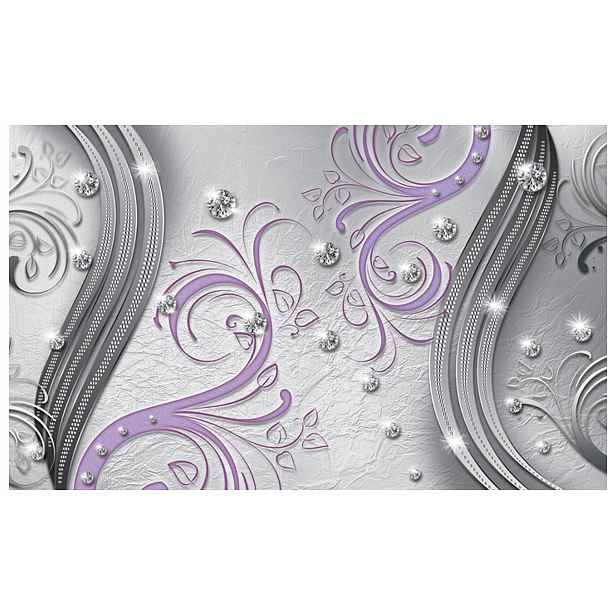 Tapeta Lilie Květiny Stříbro Abstrakce Fialová do ložnice 200x140 lepidlo